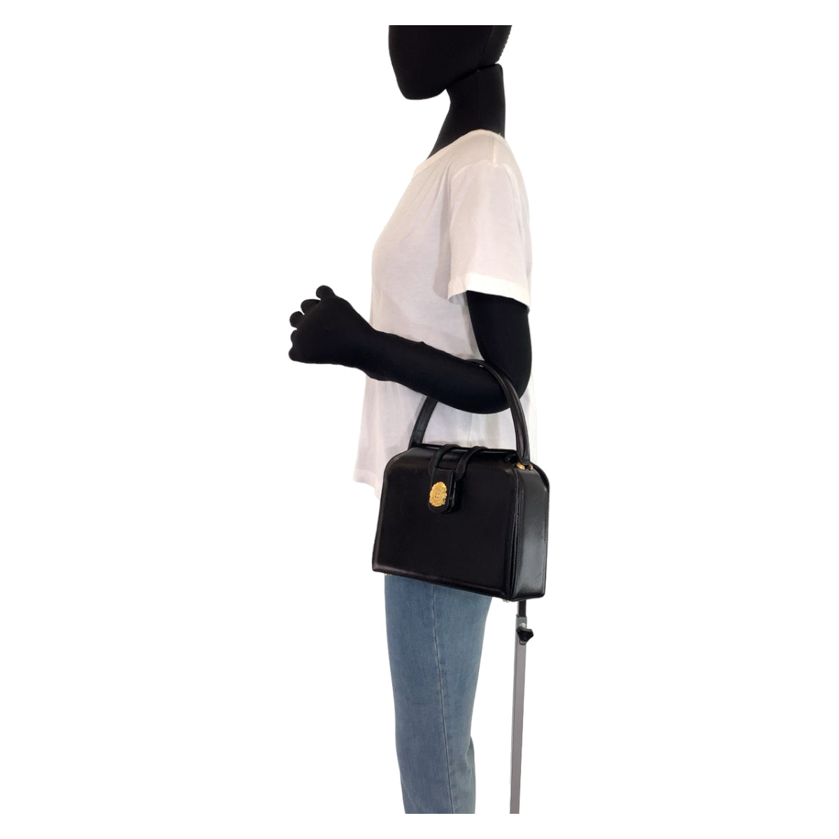 C-076
CELINE セリーヌ ヴィンテージ マカダム ブラック 黒 ゴールド金具 レザー ハンドバッグ アクセサリーポーチ  レディース