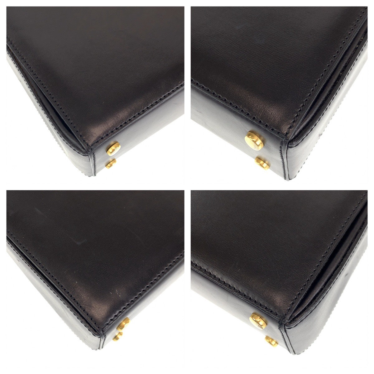 C-076
CELINE セリーヌ ヴィンテージ マカダム ブラック 黒 ゴールド金具 レザー ハンドバッグ アクセサリーポーチ  レディース