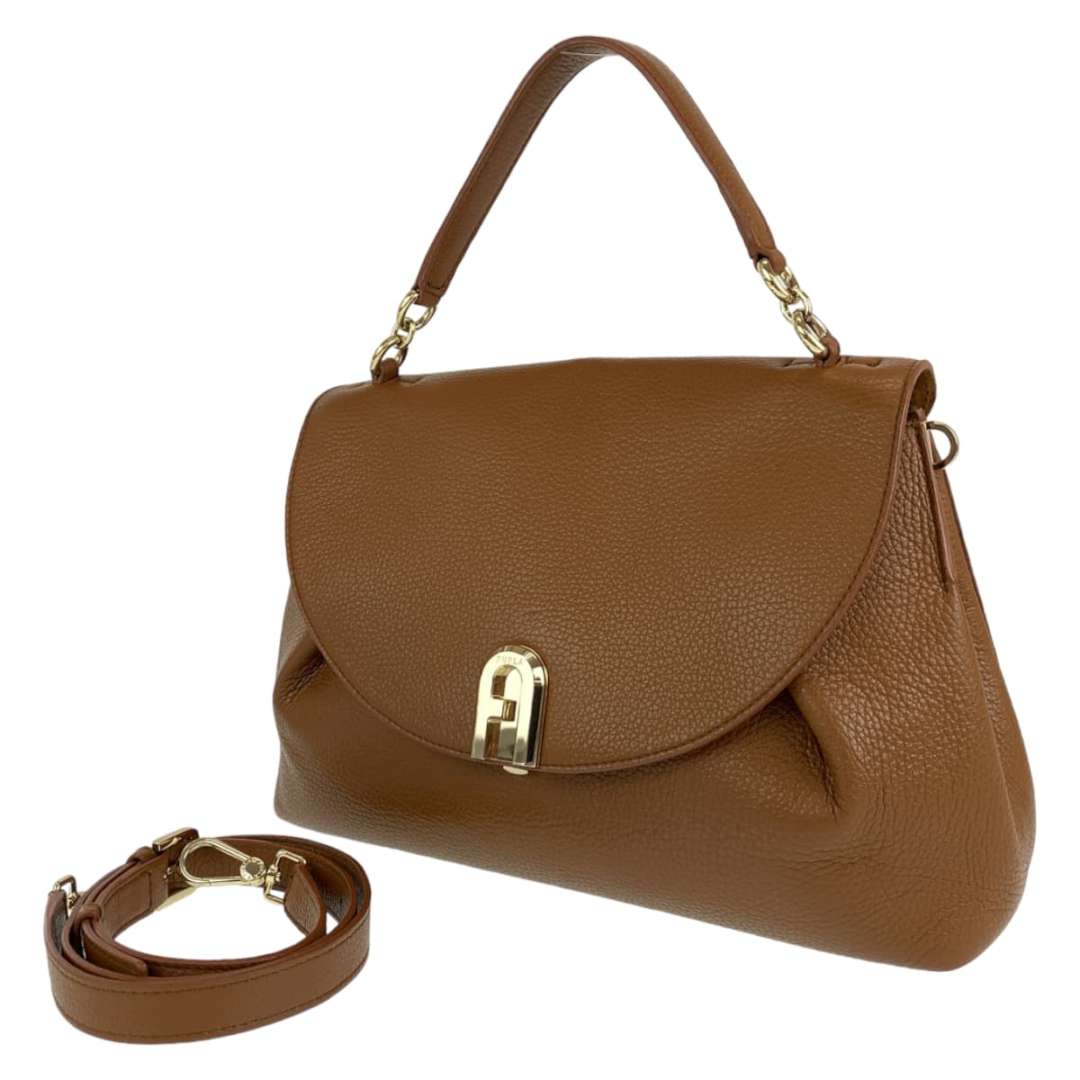 H-00348
Furla フルラ スリーク ブラウン 茶 ゴールド金具 レザー ショルダーバッグ ハンドバッグ 2way  レディース