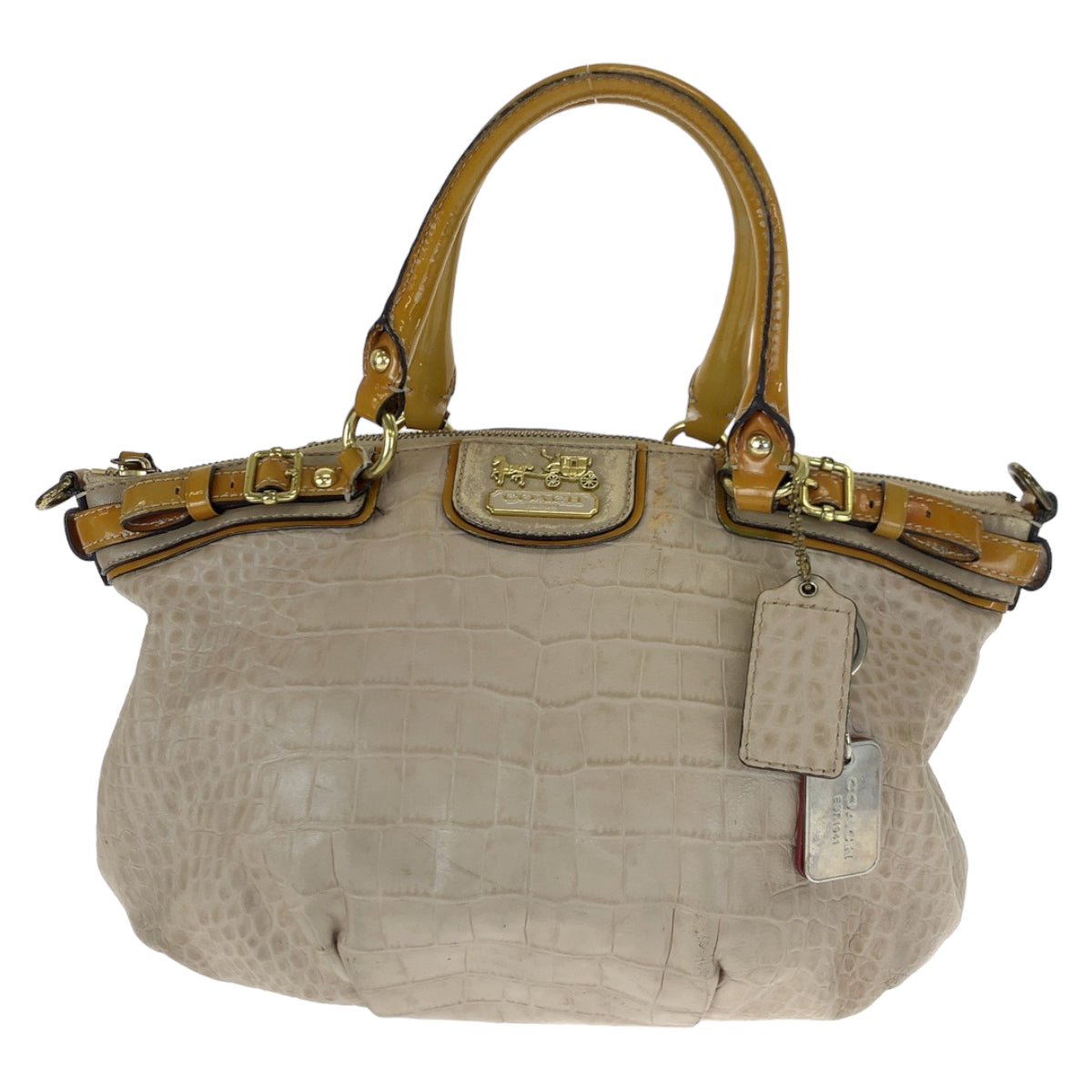 12653
 COACH Madison embossed crossbody beige mustard leather 18602 2way tote bag shoulder bag handbag for women