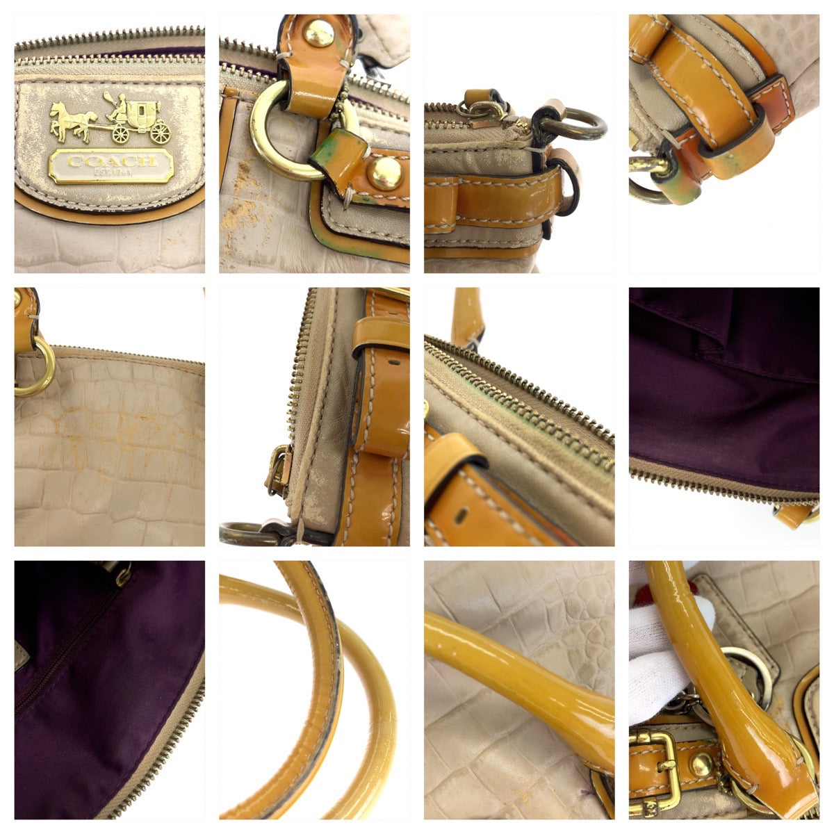 12653
 COACH Madison embossed crossbody beige mustard leather 18602 2way tote bag shoulder bag handbag for women