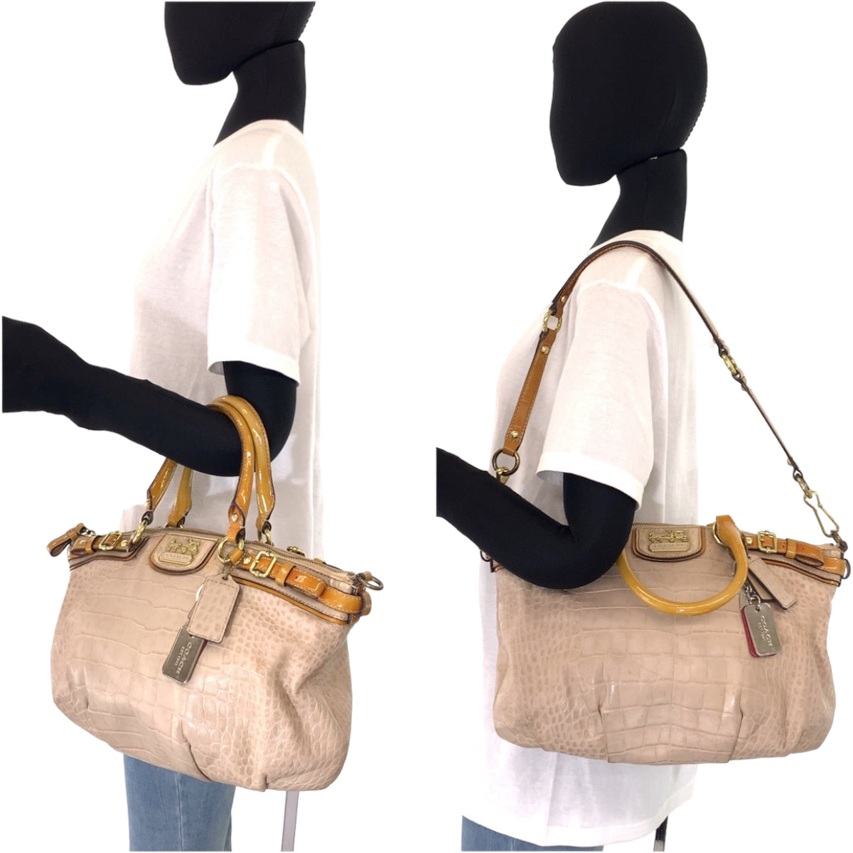 12653
 COACH Madison embossed crossbody beige mustard leather 18602 2way tote bag shoulder bag handbag for women