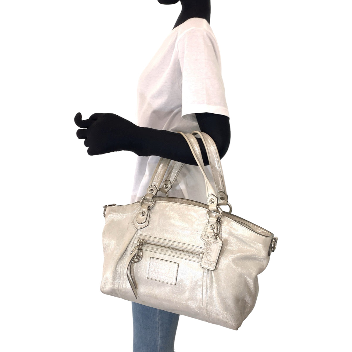 12652
COACH コーチ ポピー ホワイト シルバー金具 レザー 16285 トートバッグ ハンドバッグ ショルダーバッグ  レディース AB5