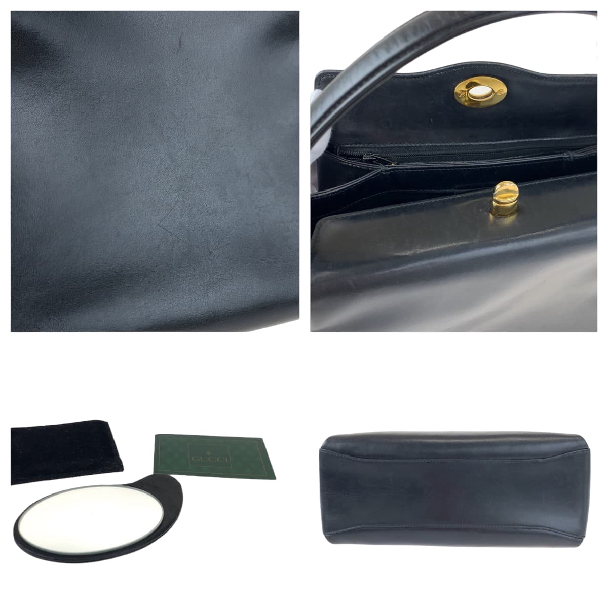 10263
GUCCI グッチ ヴィンテージ オールドグッチ ターンロック ミラー付き ブラック 黒 ゴールド金具 レザー 000 46 0025 ハンドバッグ ショルダーバッグ  レディース