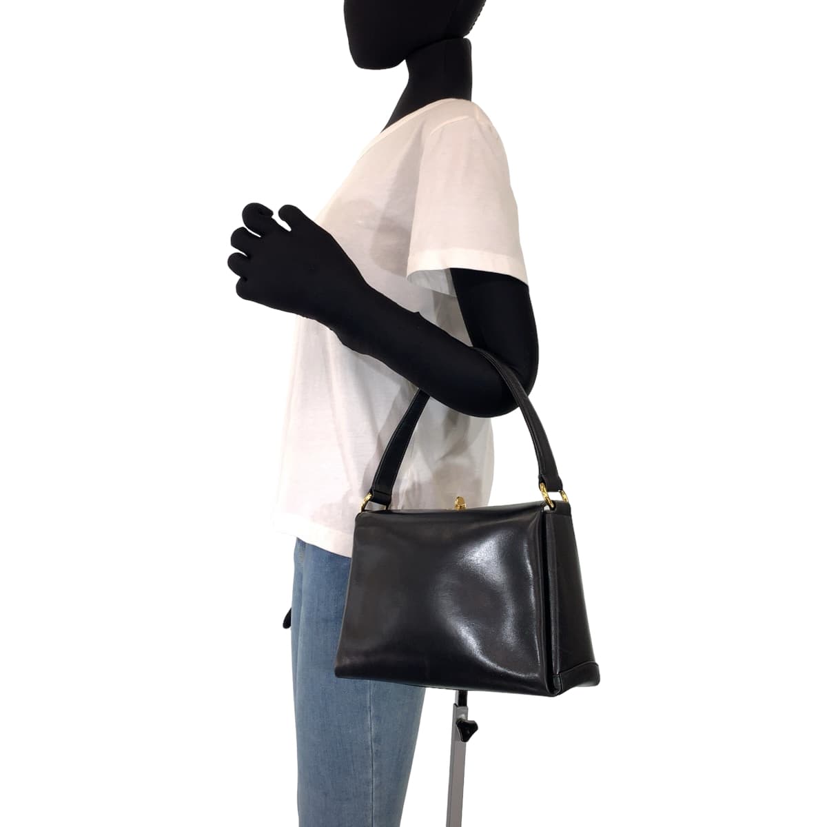 10263
GUCCI グッチ ヴィンテージ オールドグッチ ターンロック ミラー付き ブラック 黒 ゴールド金具 レザー 000 46 0025 ハンドバッグ ショルダーバッグ  レディース