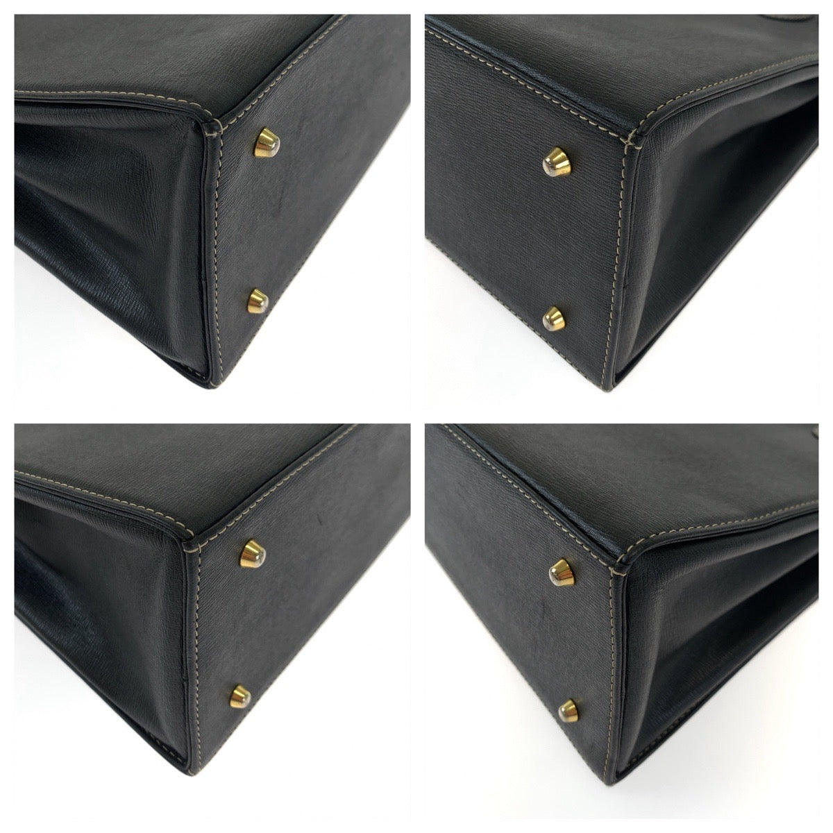 12650
BURBERRY バーバリー 中チェック柄 ブラック ゴールド金具 レザー トートバッグ ハンドバッグ  レディース