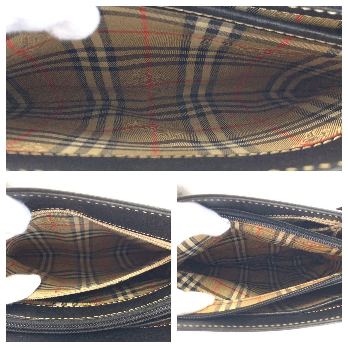 12650
BURBERRY バーバリー 中チェック柄 ブラック ゴールド金具 レザー トートバッグ ハンドバッグ  レディース