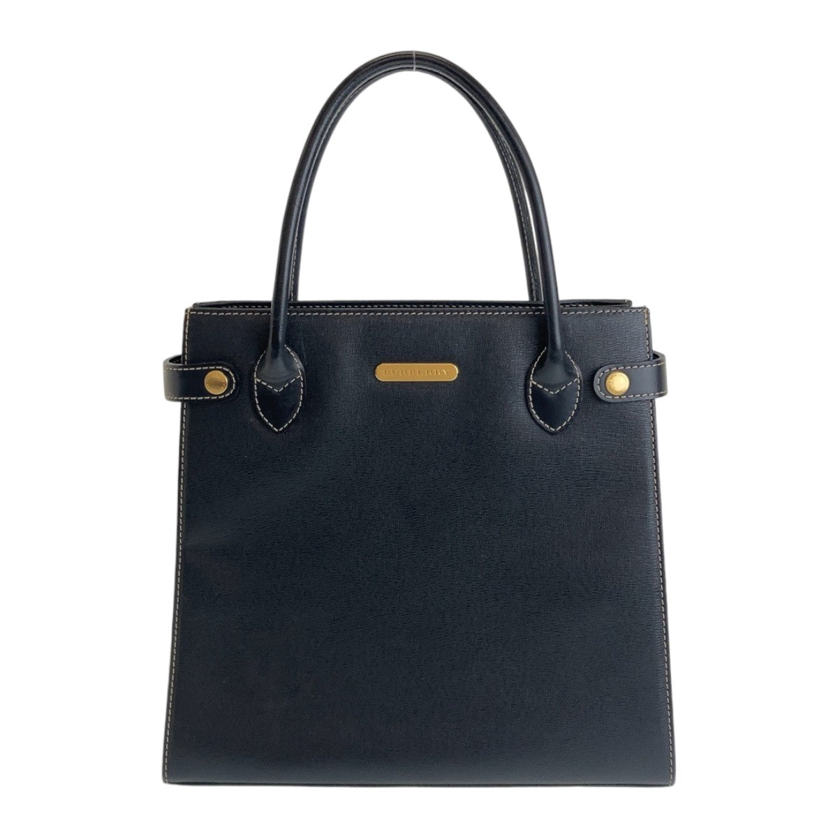 12650
BURBERRY バーバリー 中チェック柄 ブラック ゴールド金具 レザー トートバッグ ハンドバッグ  レディース