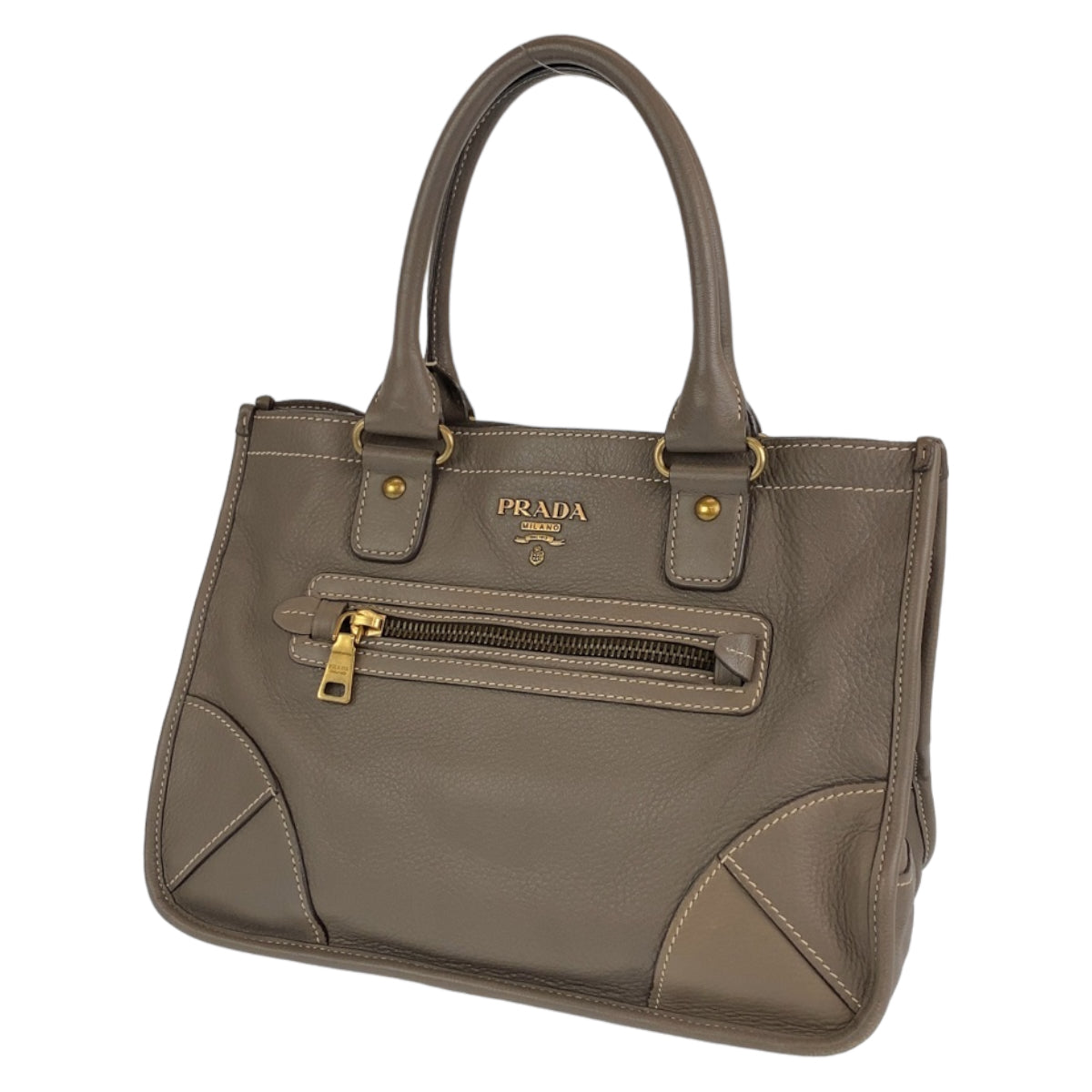 H-00357
PRADA プラダ ブラウン 茶 グレージュ ゴールド金具 レザー トートバッグ  ハンドバッグ  レディース