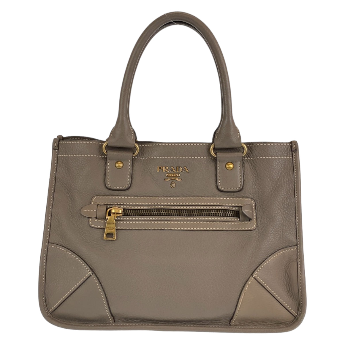 H-00357
PRADA プラダ ブラウン 茶 グレージュ ゴールド金具 レザー トートバッグ  ハンドバッグ  レディース