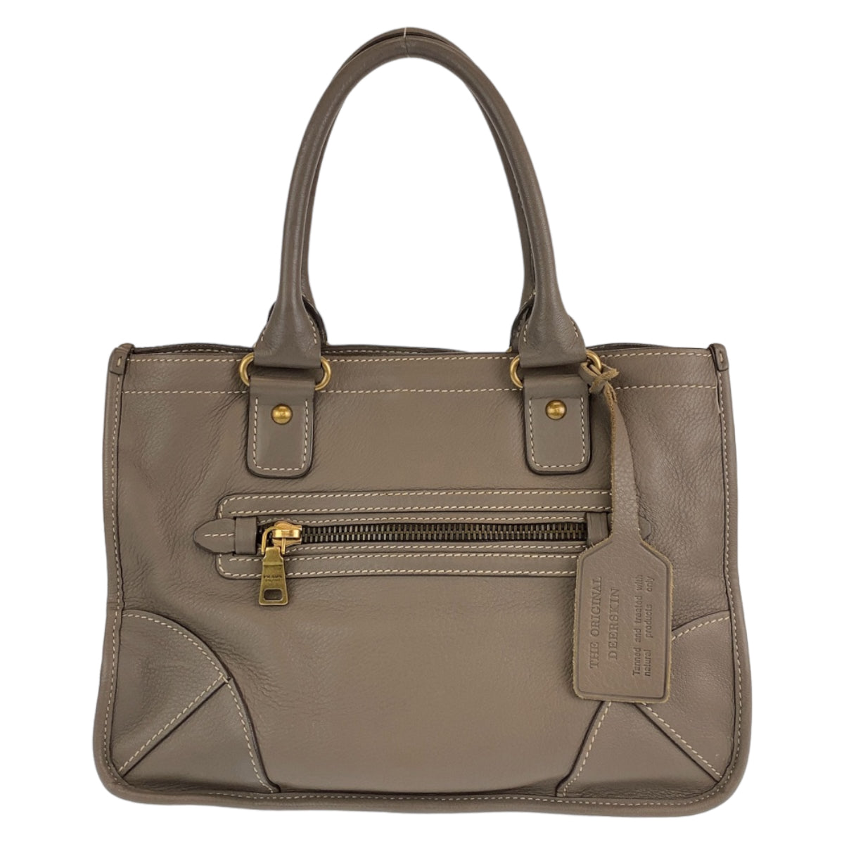 H-00357
PRADA プラダ ブラウン 茶 グレージュ ゴールド金具 レザー トートバッグ  ハンドバッグ  レディース