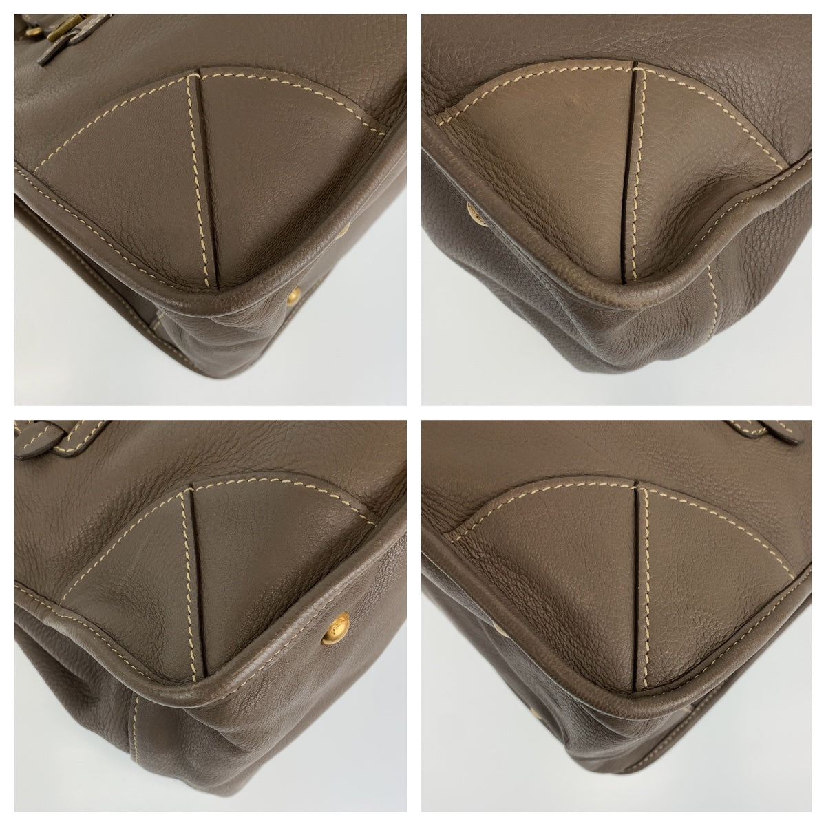 H-00357
PRADA プラダ ブラウン 茶 グレージュ ゴールド金具 レザー トートバッグ  ハンドバッグ  レディース