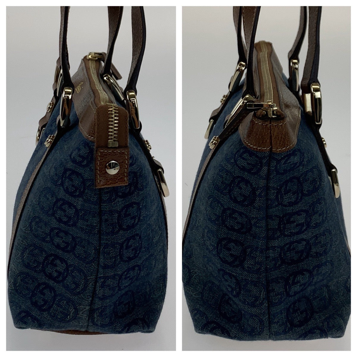H-00359
GUCCI グッチ アビー インターロッキングG デニム ブルー 青 ブラウン 茶色 デニム 141471 ハンドバッグ トートバッグ  レディース