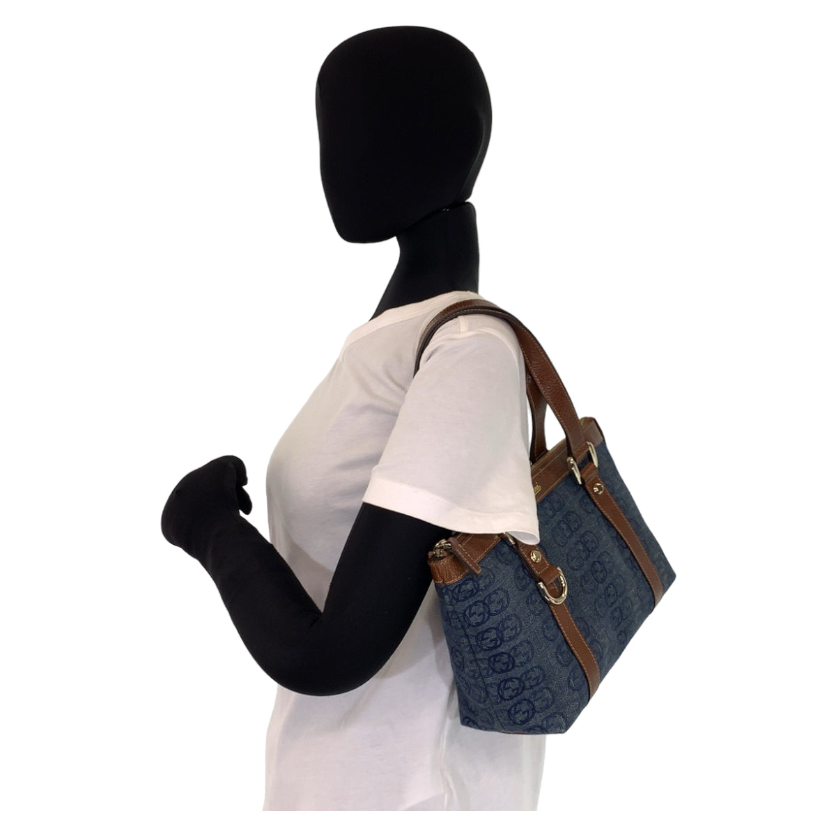 H-00359
GUCCI グッチ アビー インターロッキングG デニム ブルー 青 ブラウン 茶色 デニム 141471 ハンドバッグ トートバッグ  レディース
