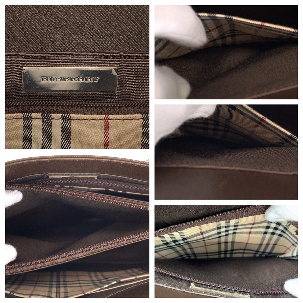 10268
BURBERRY バーバリー 中チェック柄 ブラウン レザー ハンドバッグ トートバッグ  レディース