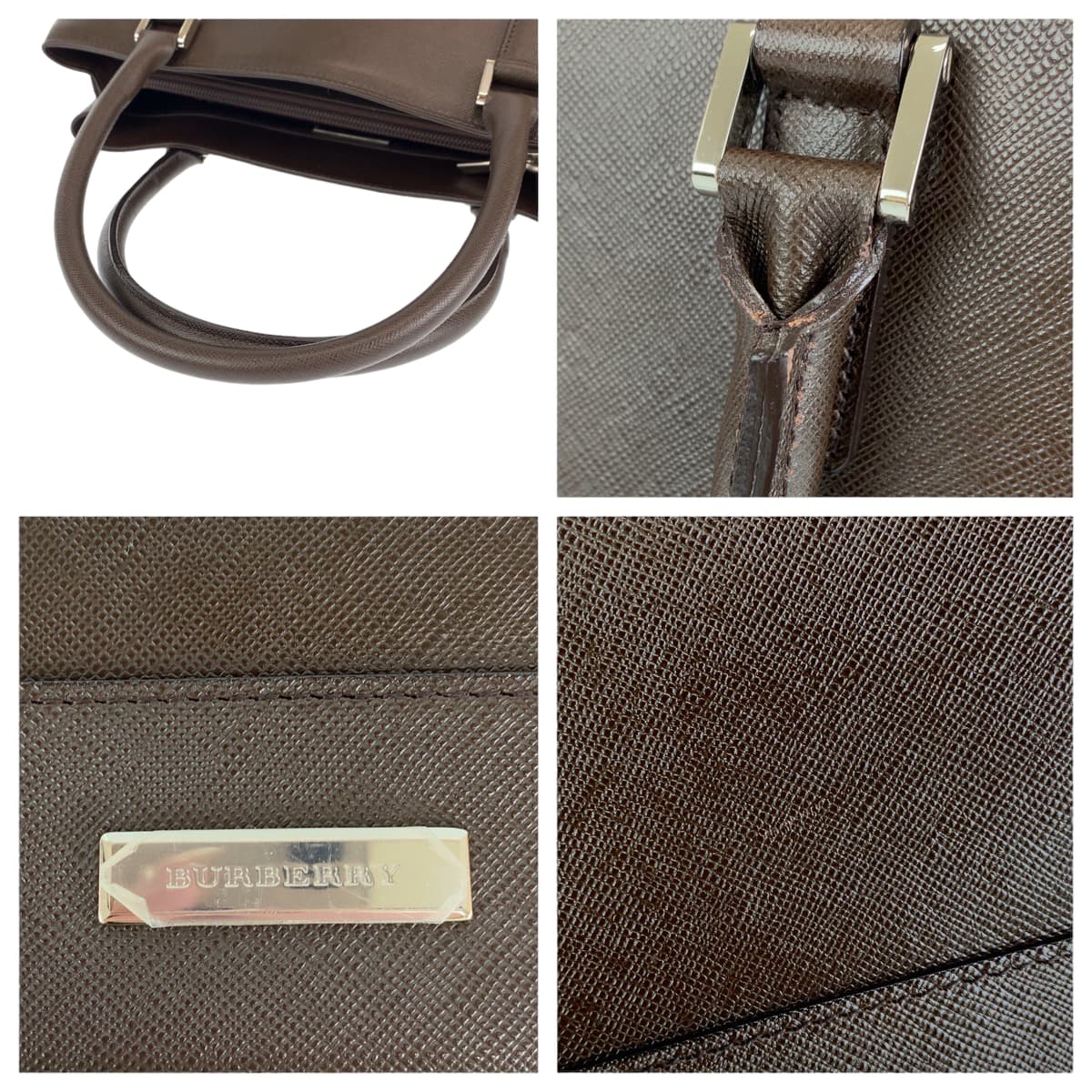 10268
BURBERRY バーバリー 中チェック柄 ブラウン レザー ハンドバッグ トートバッグ  レディース