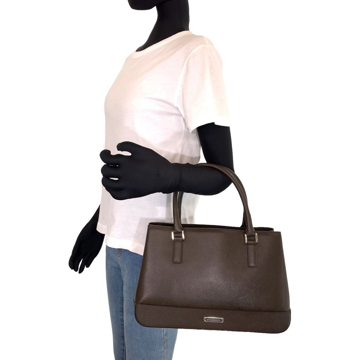 10268
BURBERRY バーバリー 中チェック柄 ブラウン レザー ハンドバッグ トートバッグ  レディース