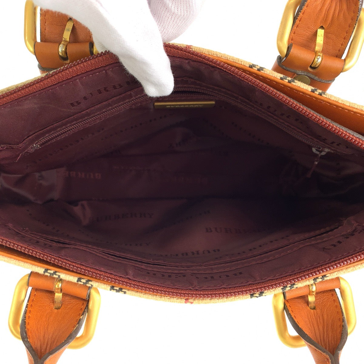 H-00362
BURBERRY バーバリー ノバチェック ハンドバッグ ミニトート ベージュ ウール / レザー ハンドバッグ  レディース