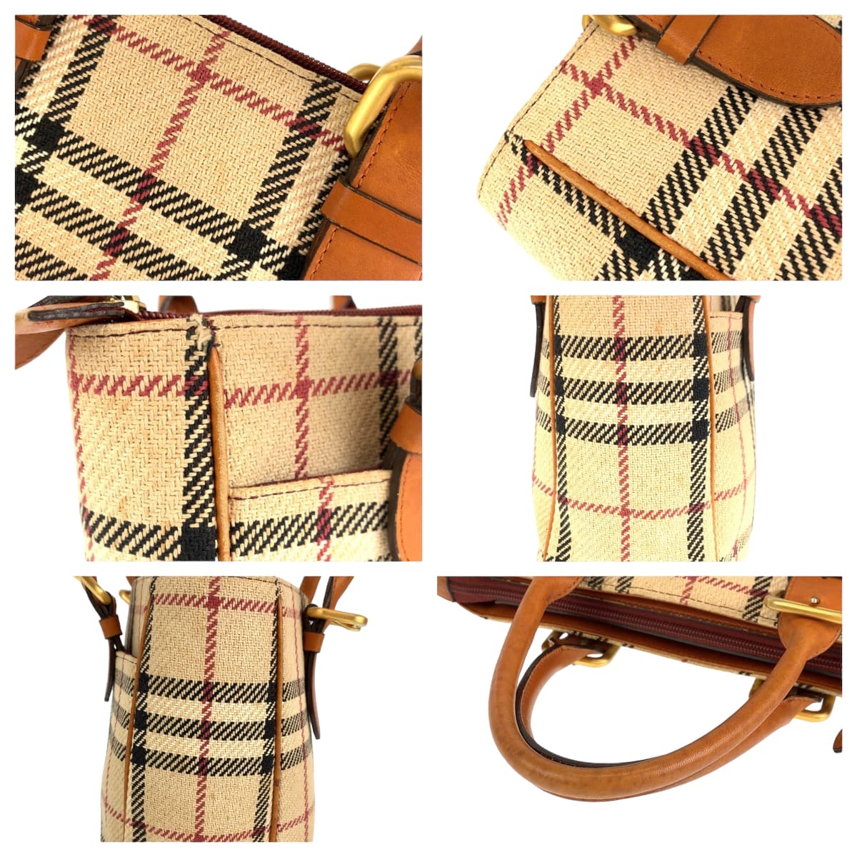 H-00362
BURBERRY バーバリー ノバチェック ハンドバッグ ミニトート ベージュ ウール / レザー ハンドバッグ  レディース