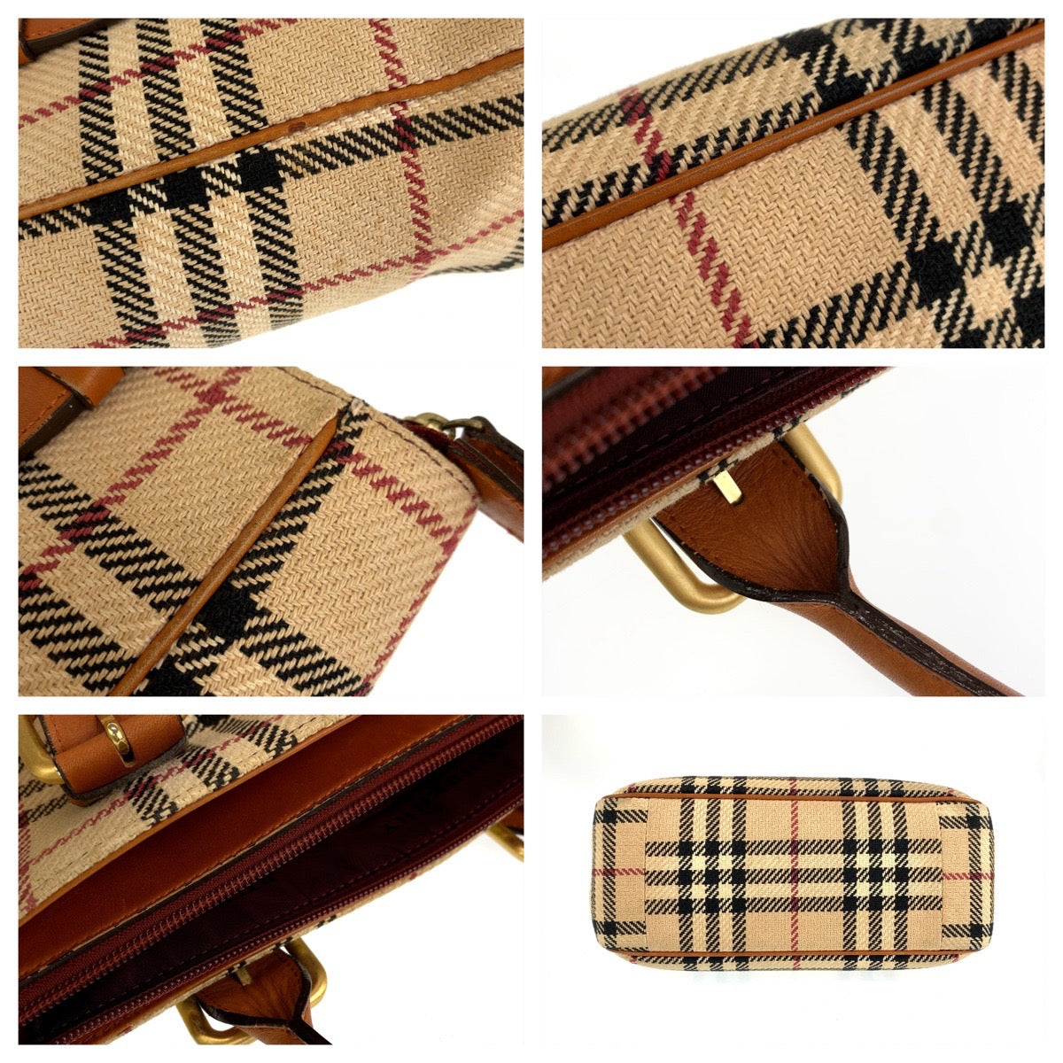 H-00362
BURBERRY バーバリー ノバチェック ハンドバッグ ミニトート ベージュ ウール / レザー ハンドバッグ  レディース