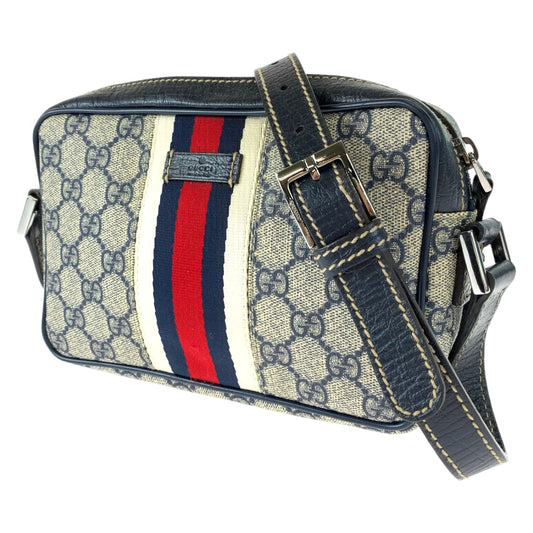 H-00363
GUCCI グッチ シェリー ウェビング 男女兼用 ネイビー 紺 GGスプリームキャンバス 162910 斜め掛け ショルダーバッグ メッセンジャーバッグ  レディース