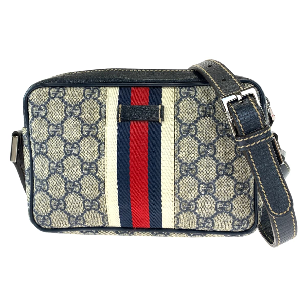 H-00363
GUCCI グッチ シェリー ウェビング 男女兼用 ネイビー 紺 GGスプリームキャンバス 162910 斜め掛け ショルダーバッグ メッセンジャーバッグ  レディース