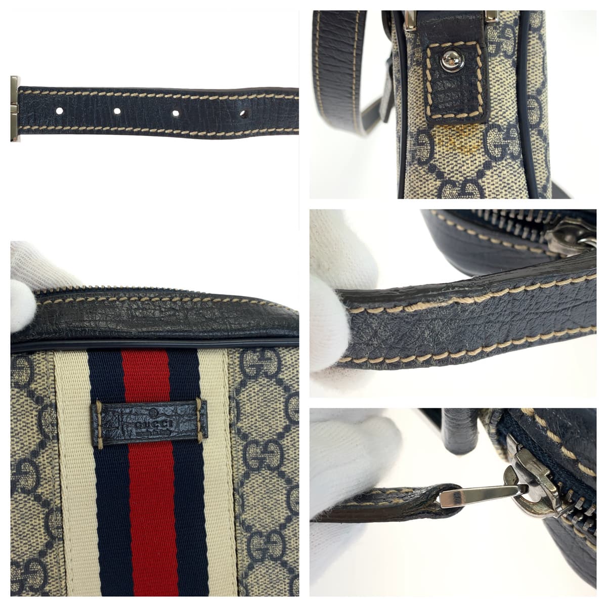 H-00363
GUCCI グッチ シェリー ウェビング 男女兼用 ネイビー 紺 GGスプリームキャンバス 162910 斜め掛け ショルダーバッグ メッセンジャーバッグ  レディース