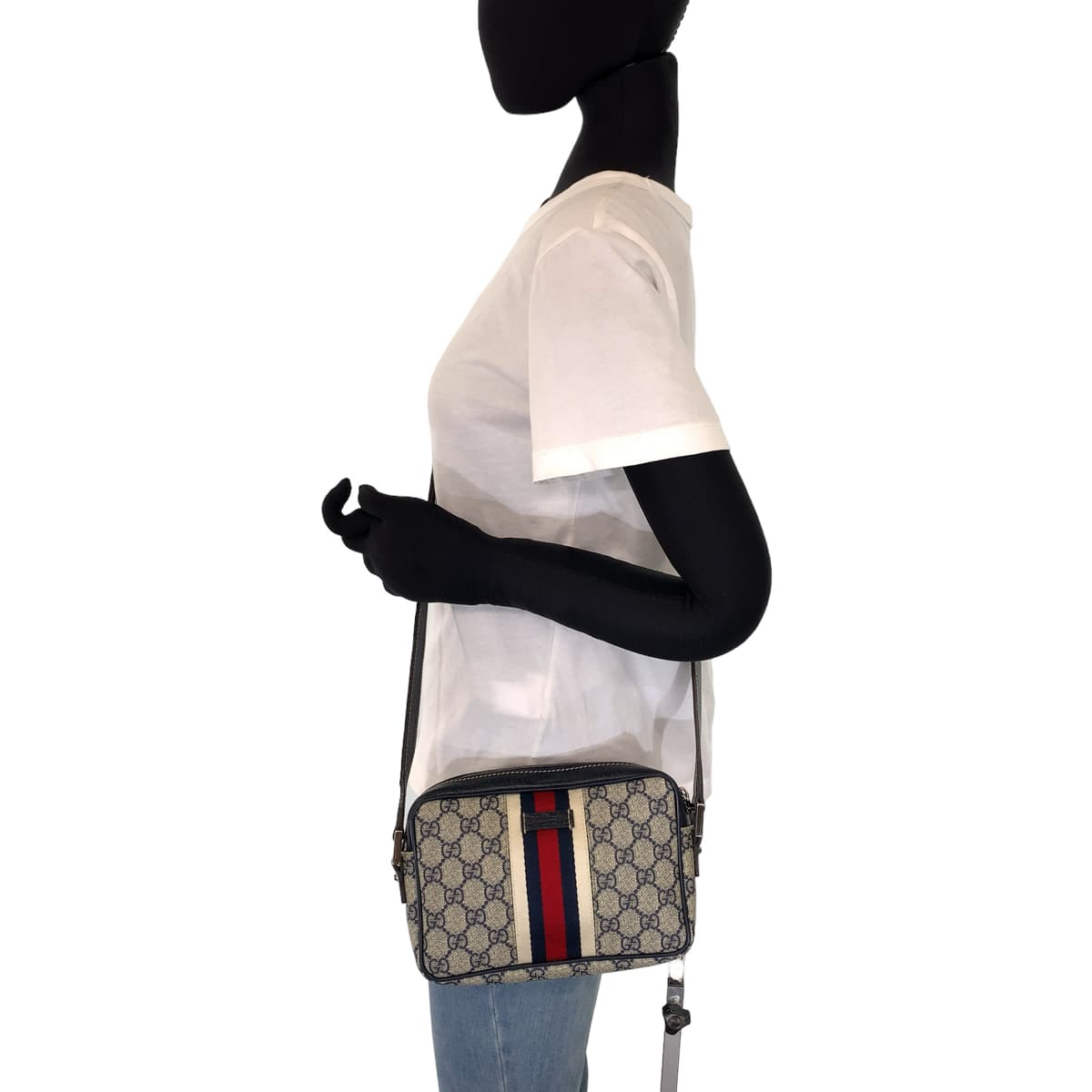 H-00363
GUCCI グッチ シェリー ウェビング 男女兼用 ネイビー 紺 GGスプリームキャンバス 162910 斜め掛け ショルダーバッグ メッセンジャーバッグ  レディース