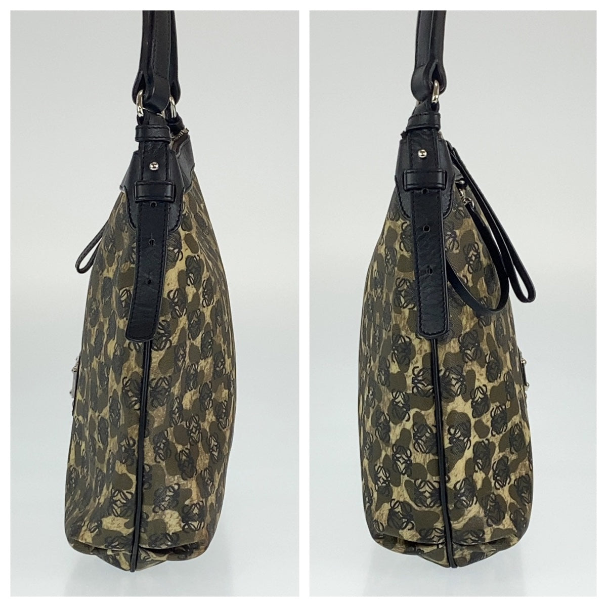 H-00365
LOEWE ロエベ アナグラム レオパード柄 カーキ ブラック 黒 PVC / レザー 290706 ショルダーバッグ ワンショルダーバッグ  レディース