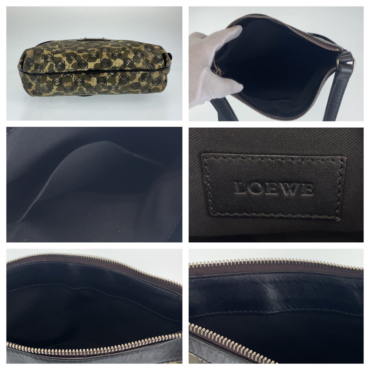 H-00365
LOEWE ロエベ アナグラム レオパード柄 カーキ ブラック 黒 PVC / レザー 290706 ショルダーバッグ ワンショルダーバッグ  レディース