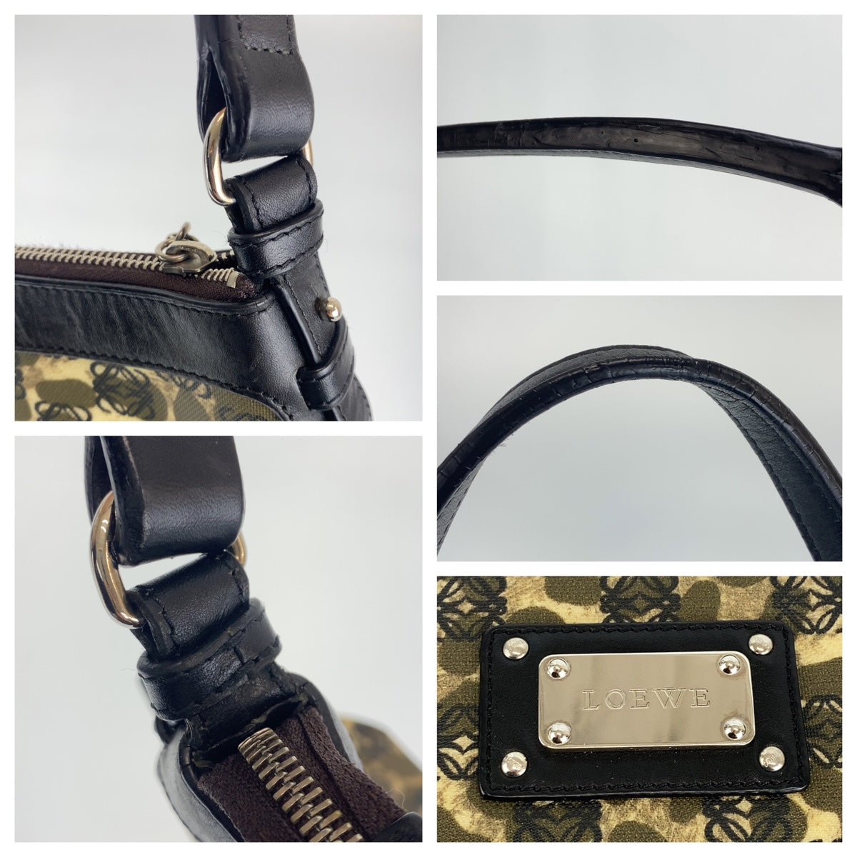 H-00365
LOEWE ロエベ アナグラム レオパード柄 カーキ ブラック 黒 PVC / レザー 290706 ショルダーバッグ ワンショルダーバッグ  レディース