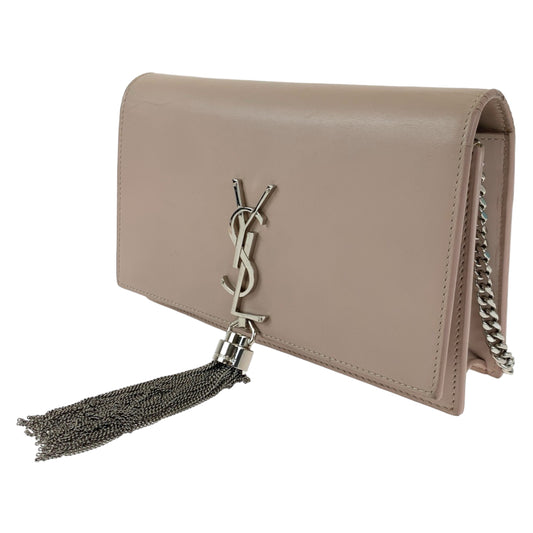 H-00371
YVES SAINT LAURENT イヴ・サンローラン ケイト YSL フリンジ ライトピンク シルバー金具 レザー ショルダーバッグ 斜め掛け  レディース