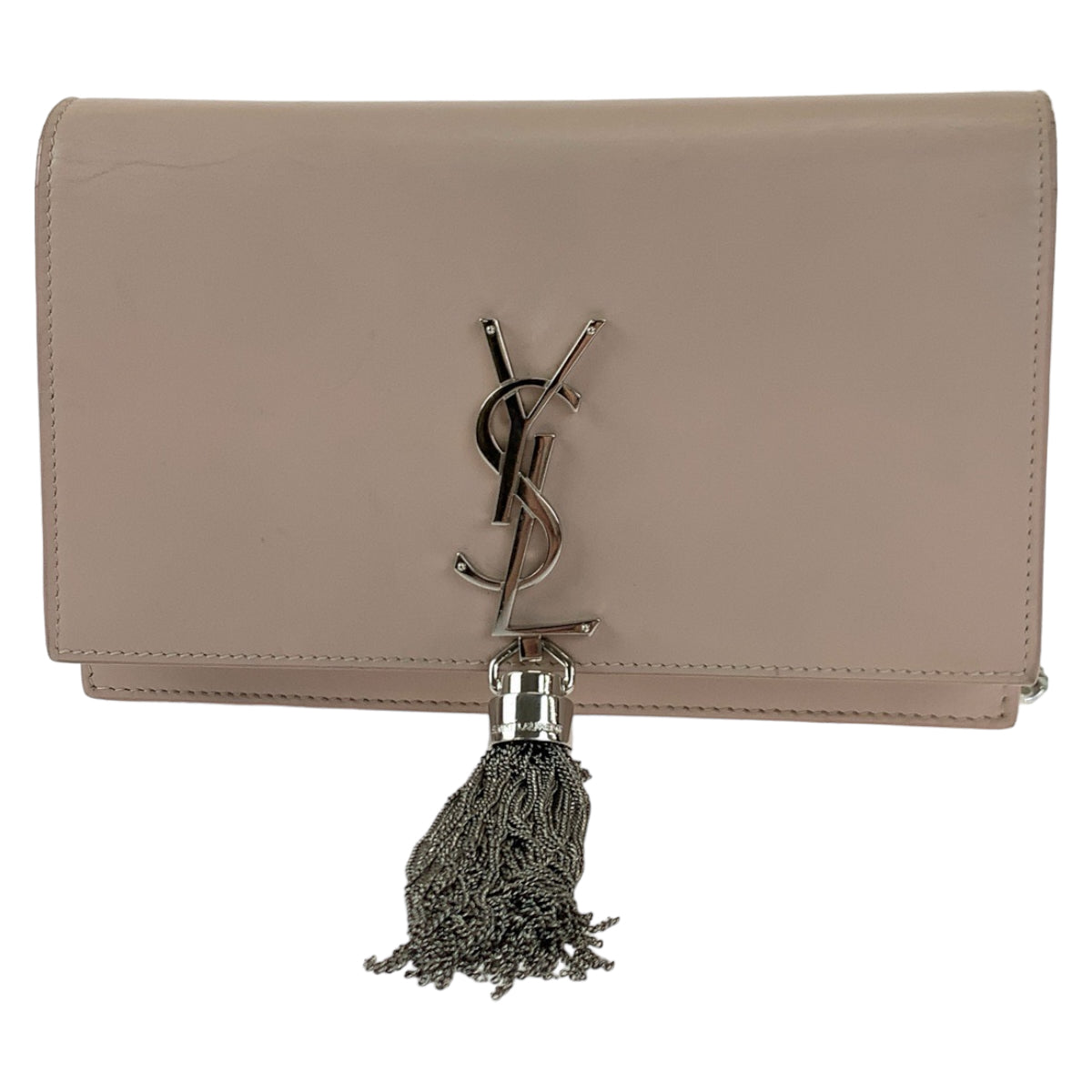 H-00371
YVES SAINT LAURENT イヴ・サンローラン ケイト YSL フリンジ ライトピンク シルバー金具 レザー ショルダーバッグ 斜め掛け  レディース