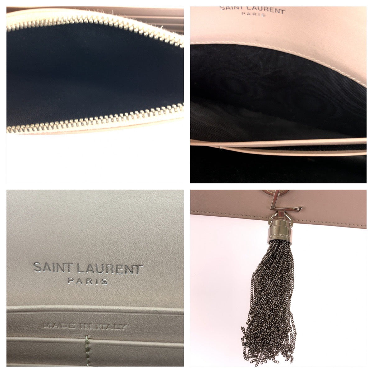 H-00371
YVES SAINT LAURENT イヴ・サンローラン ケイト YSL フリンジ ライトピンク シルバー金具 レザー ショルダーバッグ 斜め掛け  レディース