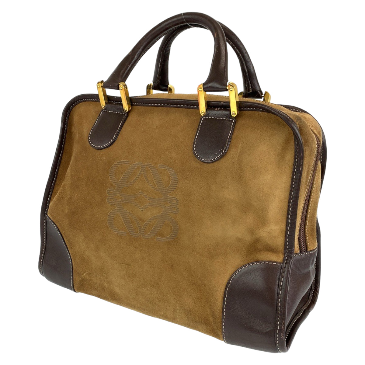 H-00374
LOEWE ロエベ アナグラム アマソナ32 ブラウン 茶 ゴールド金具 スウェード / レザー ハンドバッグ ミニボストンバッグ  レディース