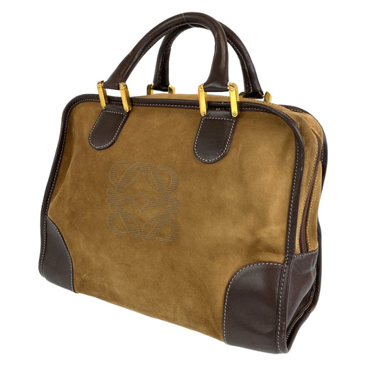 H-00374
LOEWE ロエベ アナグラム アマソナ32 ブラウン 茶 ゴールド金具 スウェード / レザー ハンドバッグ ミニボストンバッグ  レディース