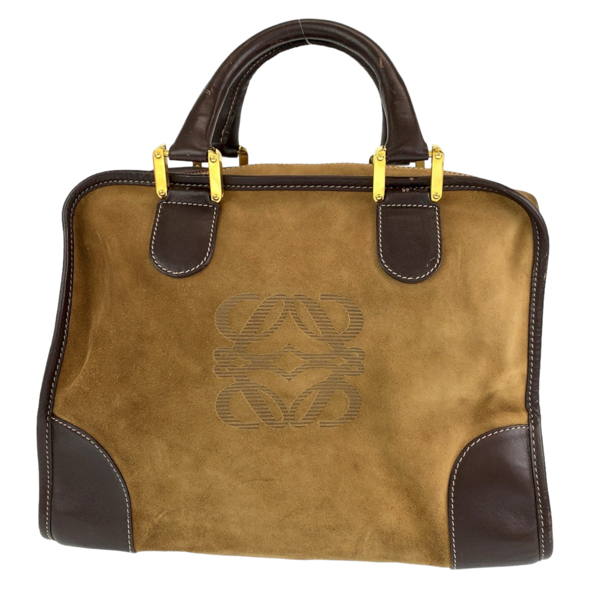 H-00374
LOEWE ロエベ アナグラム アマソナ32 ブラウン 茶 ゴールド金具 スウェード / レザー ハンドバッグ ミニボストンバッグ  レディース