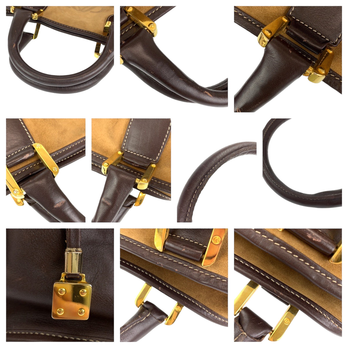 H-00374
LOEWE ロエベ アナグラム アマソナ32 ブラウン 茶 ゴールド金具 スウェード / レザー ハンドバッグ ミニボストンバッグ  レディース