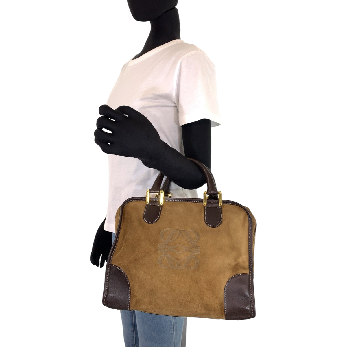 H-00374
LOEWE ロエベ アナグラム アマソナ32 ブラウン 茶 ゴールド金具 スウェード / レザー ハンドバッグ ミニボストンバッグ  レディース