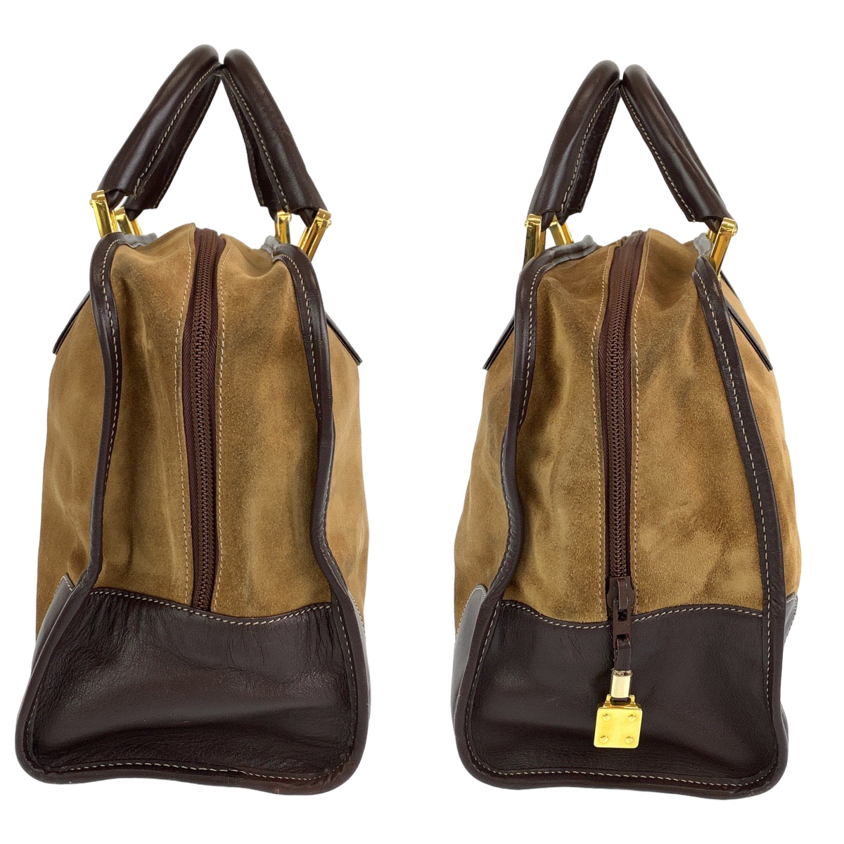 H-00374
LOEWE ロエベ アナグラム アマソナ32 ブラウン 茶 ゴールド金具 スウェード / レザー ハンドバッグ ミニボストンバッグ  レディース
