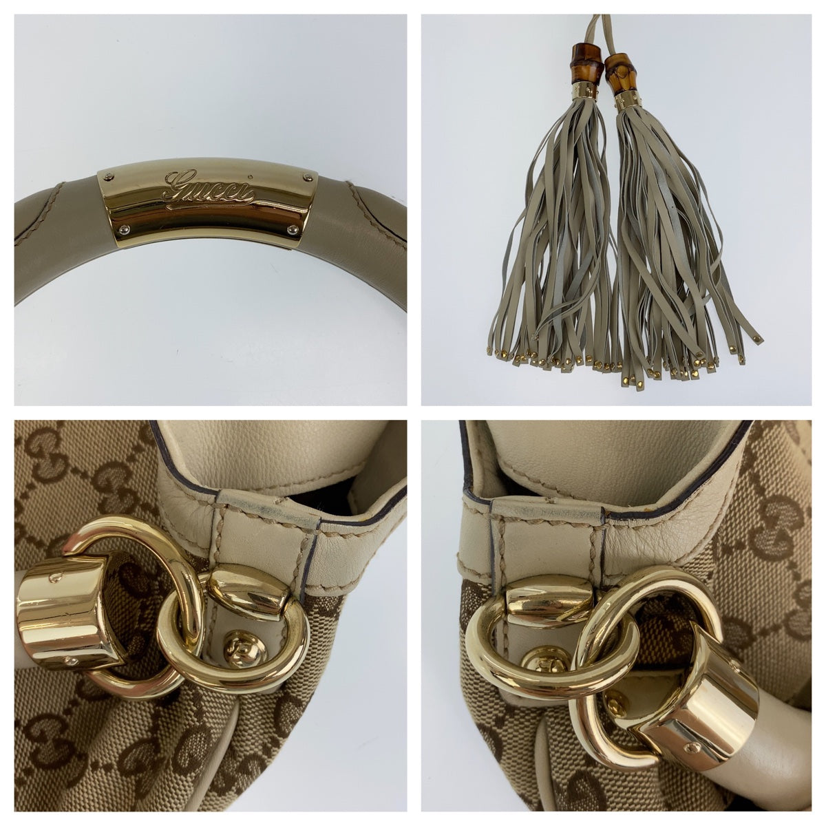 H-00376
GUCCI グッチ GGキャンバス バンブー タッセル フリンジ ベージュ 薄茶色 ゴールド金具 キャンバス / レザー 185566 ハンドバッグ ショルダーバッグ  レディース