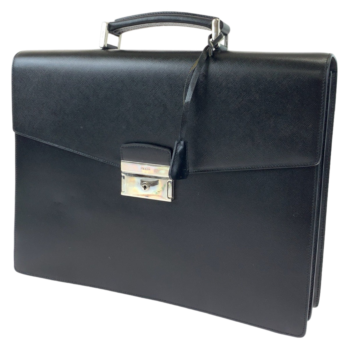 H-00378
PRADA プラダ サフィアーノ ブラック 黒 シルバー金具 レザー ビジネスバッグ ブリーフケース 書類かばん  メンズ
