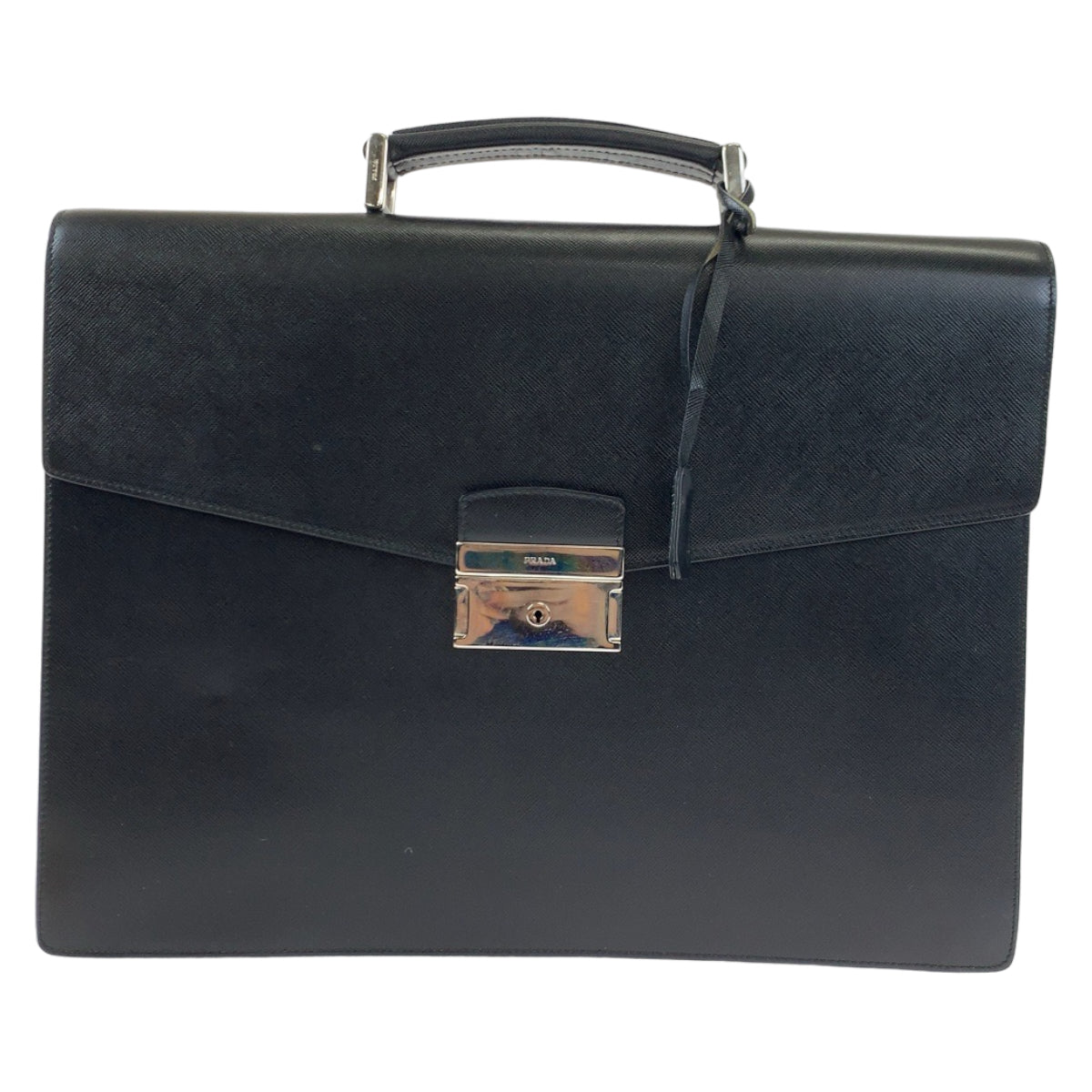 H-00378
PRADA プラダ サフィアーノ ブラック 黒 シルバー金具 レザー ビジネスバッグ ブリーフケース 書類かばん  メンズ