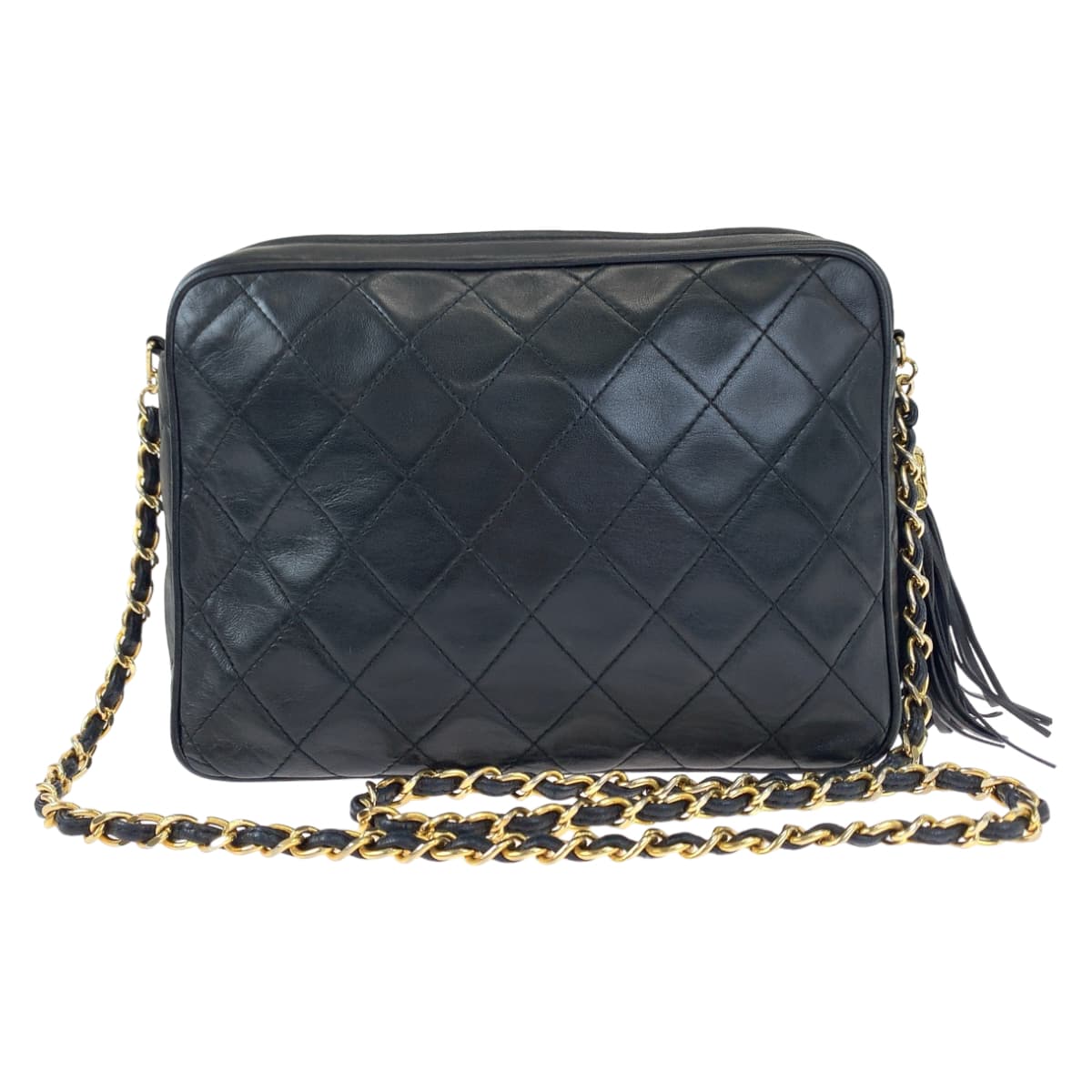 H-00379
CHANEL シャネル ヴィンテージ マトラッセ ココマーク タッセル ブラック 黒 ゴールド金具 ラムスキン ショルダーバッグ 斜め掛け  レディース