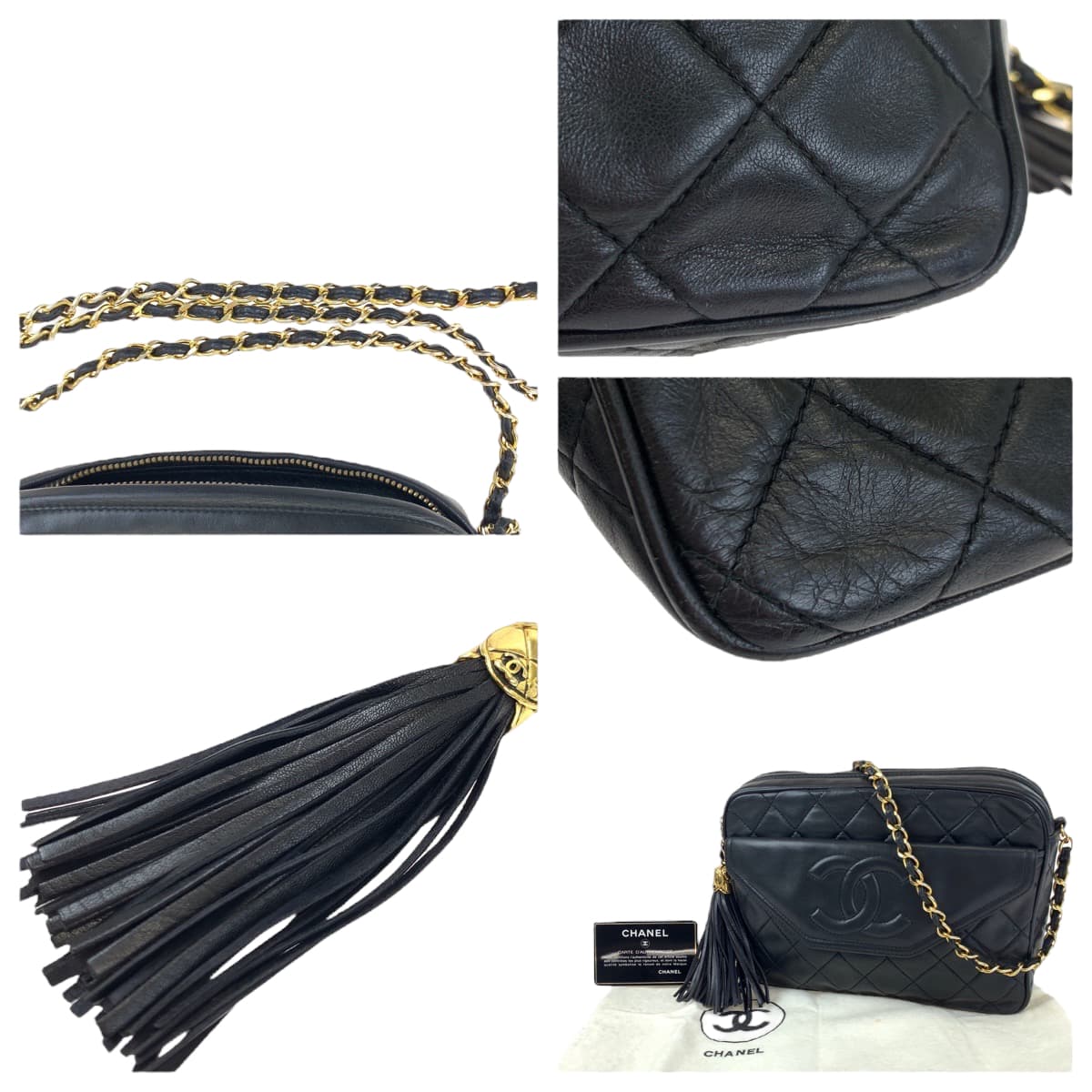 H-00379
CHANEL シャネル ヴィンテージ マトラッセ ココマーク タッセル ブラック 黒 ゴールド金具 ラムスキン ショルダーバッグ 斜め掛け  レディース