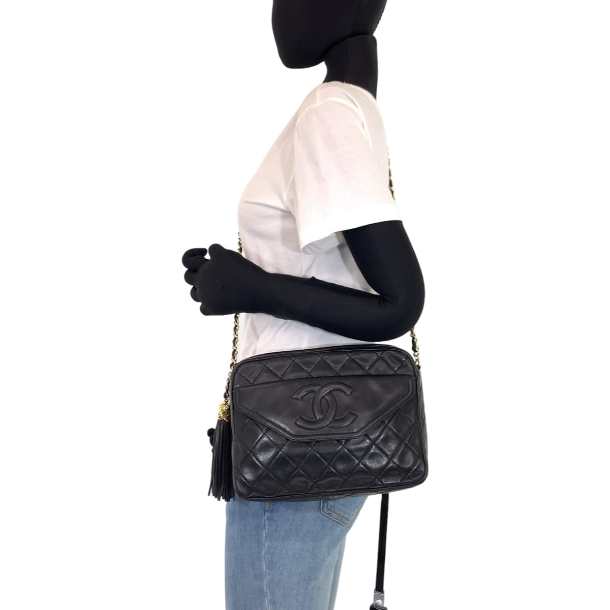 H-00379
CHANEL シャネル ヴィンテージ マトラッセ ココマーク タッセル ブラック 黒 ゴールド金具 ラムスキン ショルダーバッグ 斜め掛け  レディース