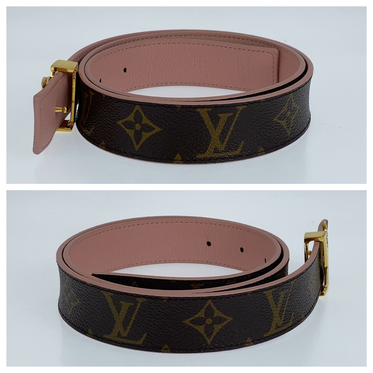 H-00381
LOUIS VUITTON ルイヴィトン モノグラム サンチュール イニシャル ブラウン 茶色 ピンク ゴールド金具 PVC M9052 ベルト バッグルベルト  レディース