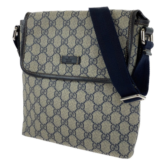 H-00383
GUCCI グッチ GGスプリーム 男女兼用 ネイビー 紺 ブラウン シルバー金具 PVC 22366 斜め掛け ショルダーバッグ メッセンジャーバッグ  メンズ