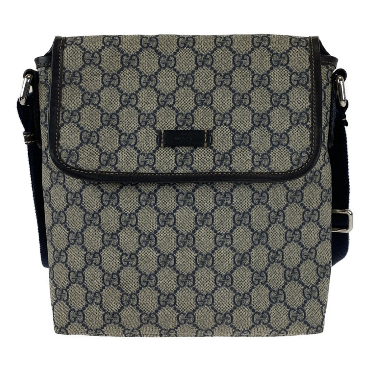 H-00383
GUCCI グッチ GGスプリーム 男女兼用 ネイビー 紺 ブラウン シルバー金具 PVC 22366 斜め掛け ショルダーバッグ メッセンジャーバッグ  メンズ