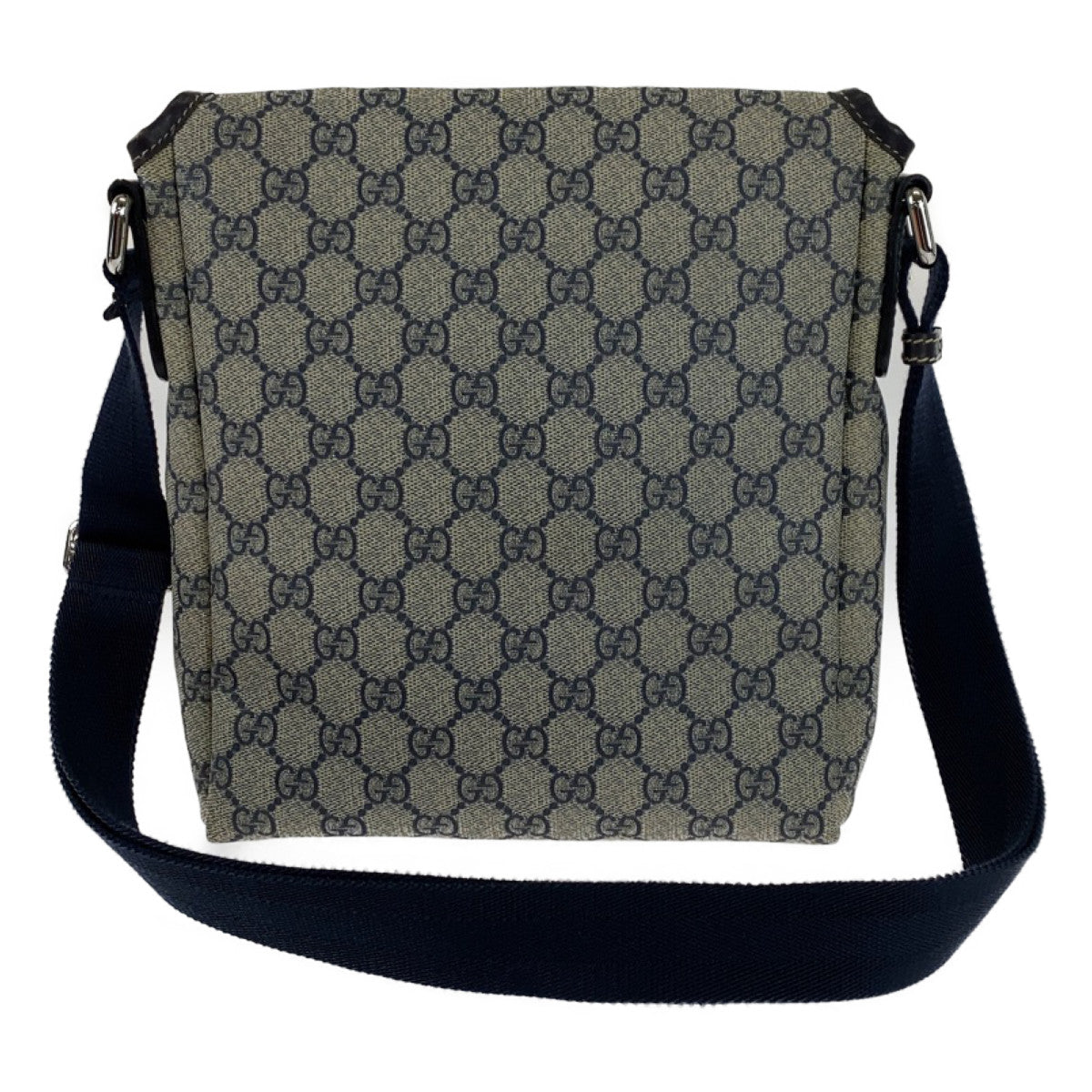 H-00383
GUCCI グッチ GGスプリーム 男女兼用 ネイビー 紺 ブラウン シルバー金具 PVC 22366 斜め掛け ショルダーバッグ メッセンジャーバッグ  メンズ